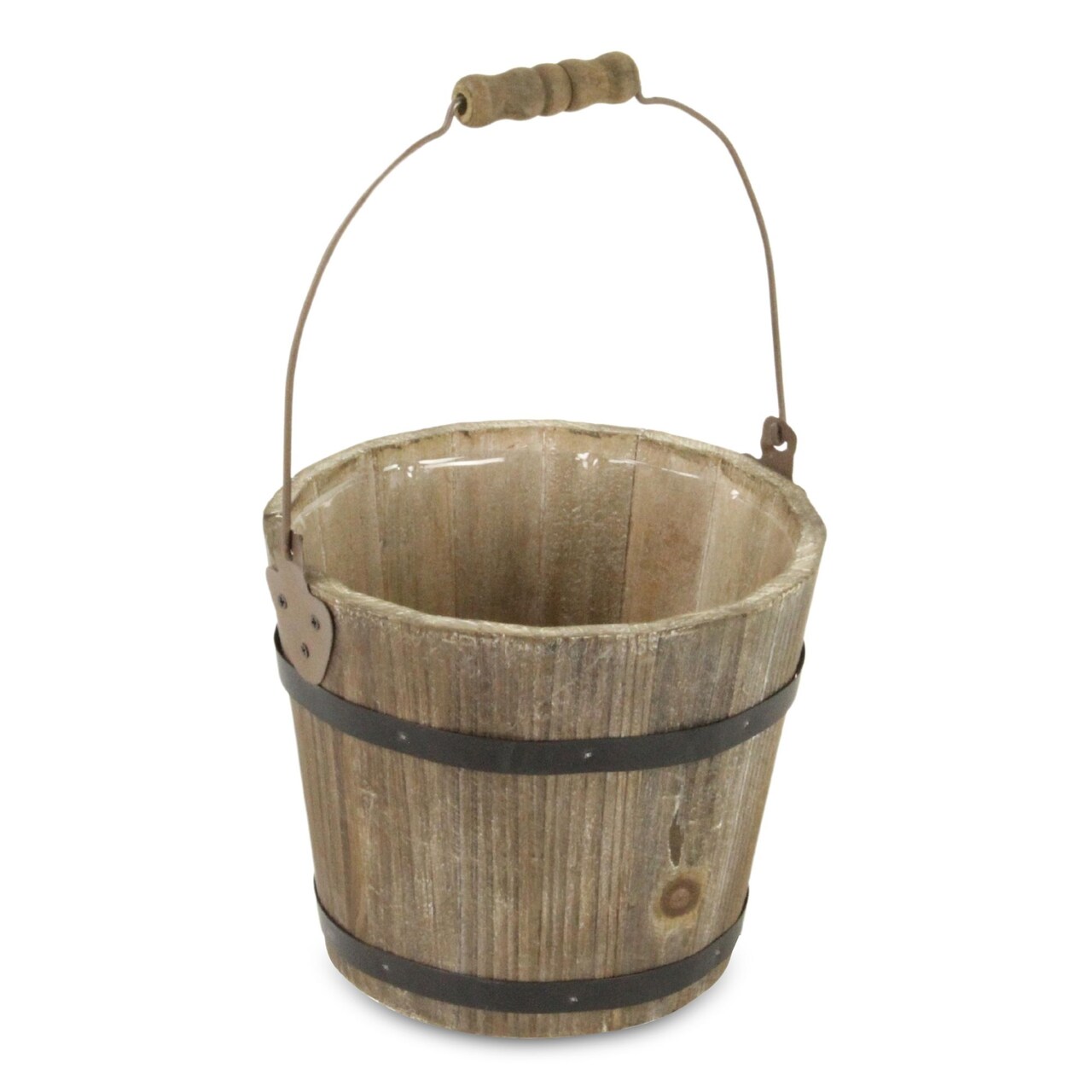 Contemporary Home Living Round Wooden Bucket with Top Handle 7.75"